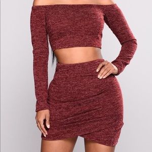 Owen Off Shoulder Skirt set - Burgundy